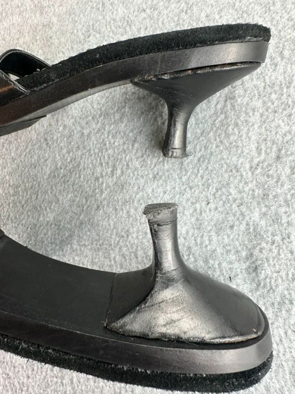 Vintage 90s Y2K Steve Madden Black Kitten Heel Size 7 Rhinestone Wooden Heel - Picture 9 of 10